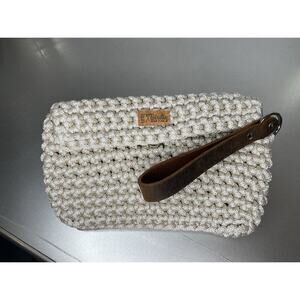 Little Birdie Design Studio Women Cream Beige Hand Knit Bag Wristlet Pouch